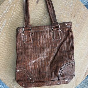 Liz Claiborne Brown Croc-Embossed faux Leather Tote Bag